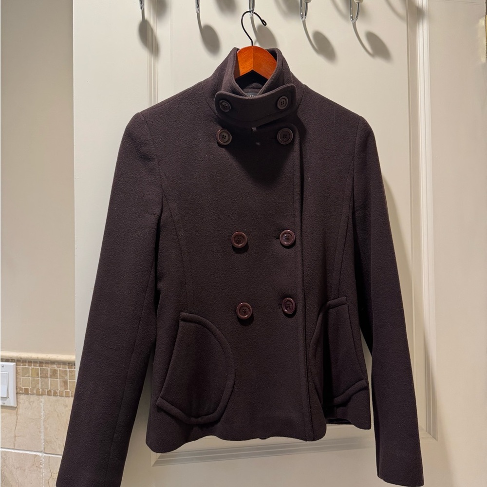 Searle Dark Brown Double-Breasted Pea Coat
